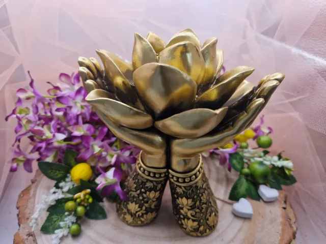 La Fenice Indaco Portasfera Due Mani Fiore di Loto Oro