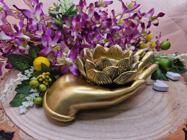 La Fenice Indaco Portasfera Mano Fiore di Loto oro
