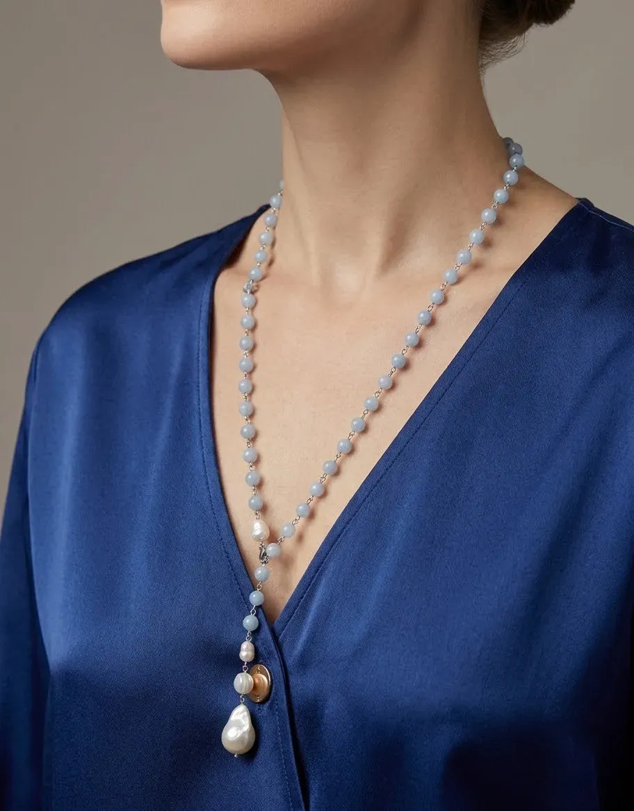 La Fenice Indaco Collana Angelite Perle Barocche Calma