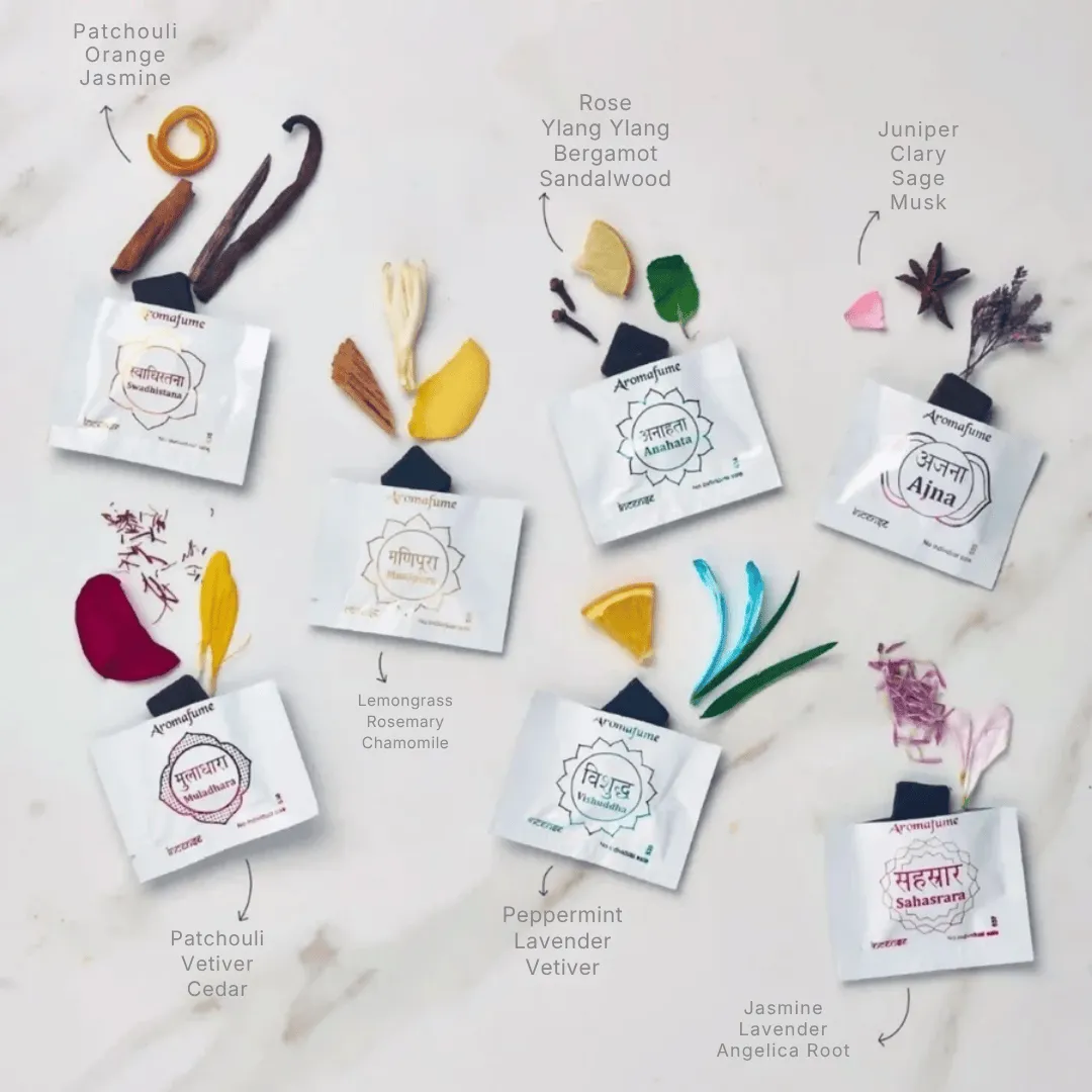Aromafume 7 Chakra mattoncini incenso 14 pz con bruciatore