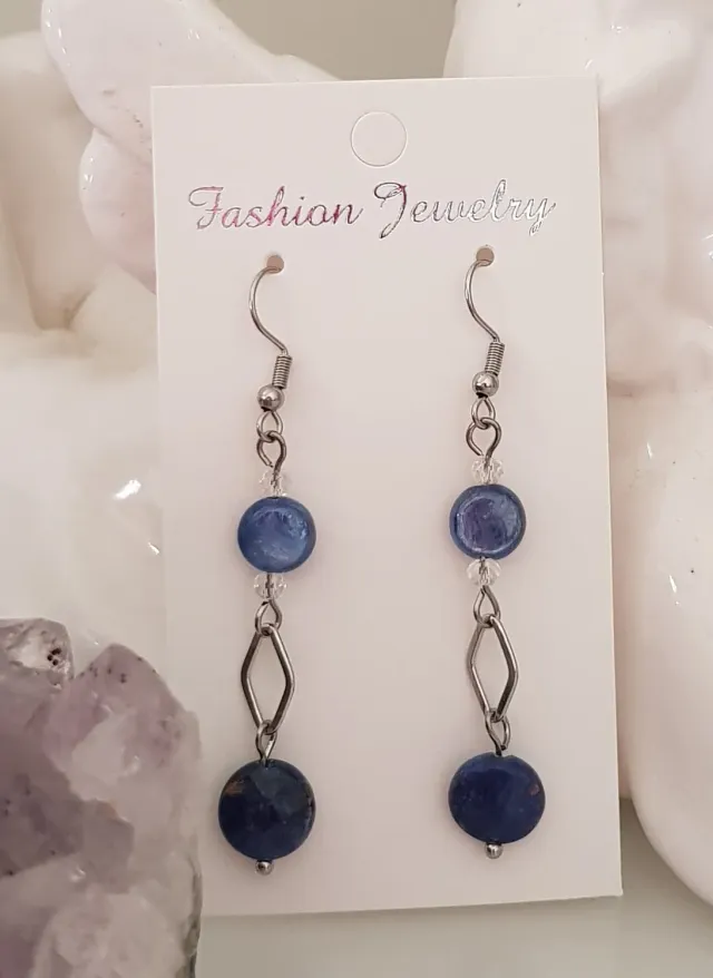 La Fenice Indaco Orecchini sodalite e cianite acciaio