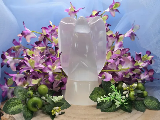 La Fenice Indaco Angelo Selenite pietra naturale 14 cm