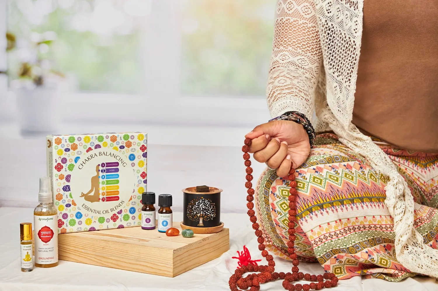 Aromafume 7 Chakra kit benessere mattoncini e oli gelsomino