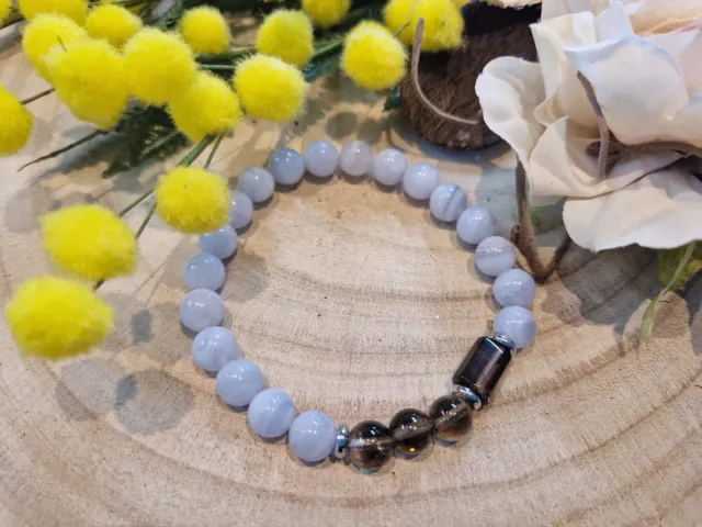 La Fenice Indaco bracciale calcedonio e quarzo fumé 8 mm