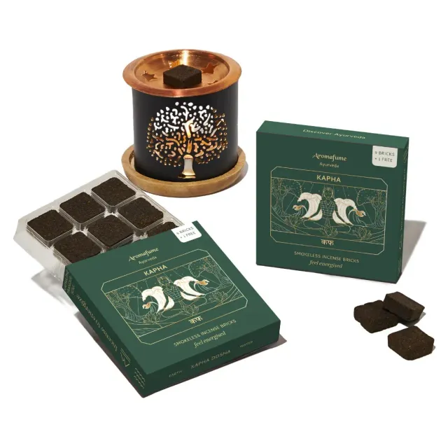 Aromafume Kapha Dosha mattoncini incenso 14 pz + bruciatore lavanda