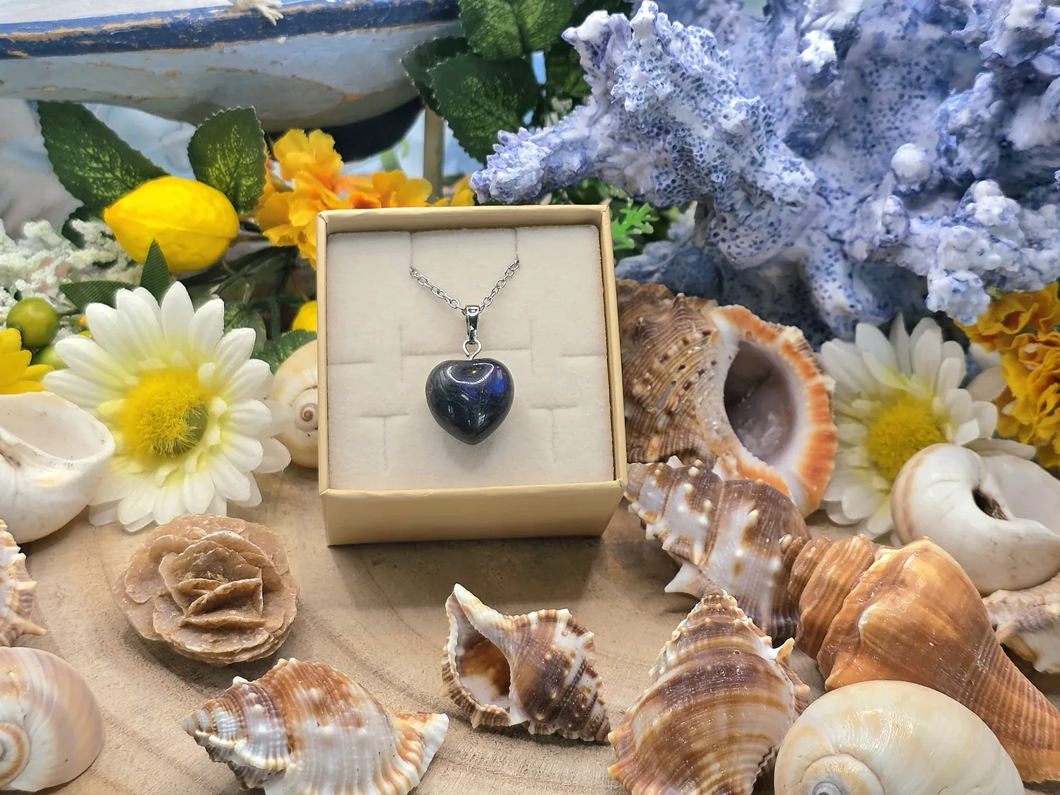 La Fenice Indaco Ciondolo Cuore Labradorite pietra naturale catena