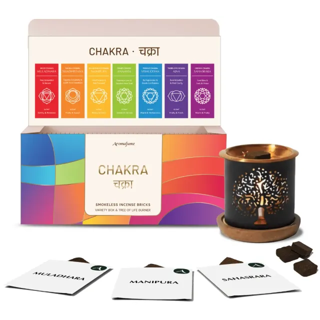 Aromafume 7 Chakra mattoncini incenso 14 pz con bruciatore