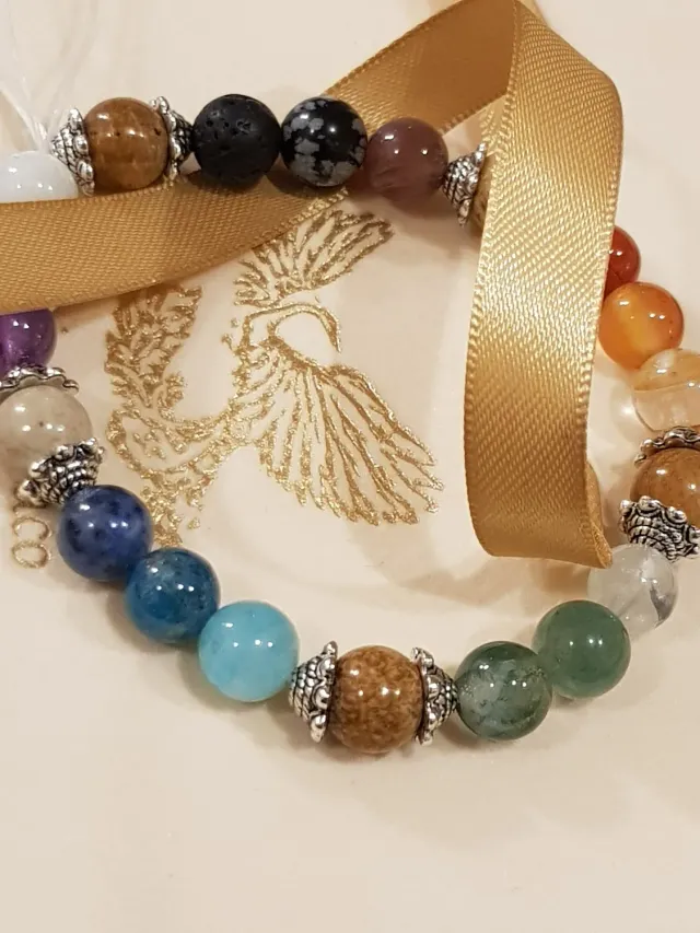 La Fenice Indaco Bracciale 7 chakra pietre naturali 10 mm