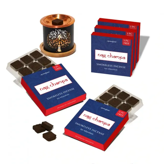 Aromafume Nag Champa Incenso in mattoncini con bruciatore, 14 pezzi