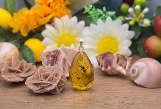La Fenice Indaco ciondolo goccia ambra naturale con catenina