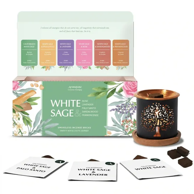 Aromafume White Sage Incense Bricks & Burner set incenso