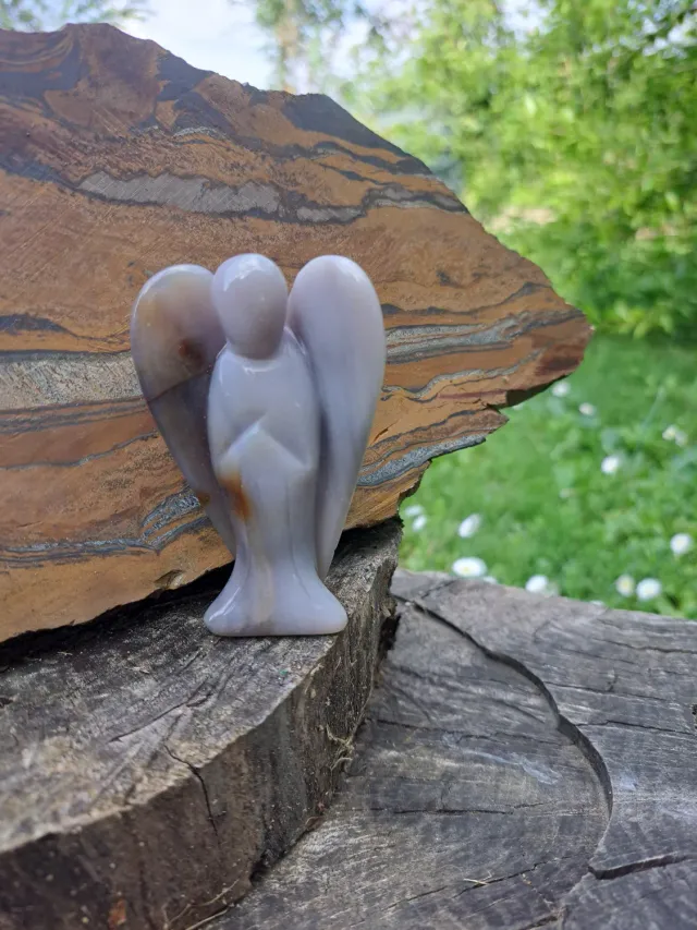 La Fenice Indaco Angelo in agata pietra naturale 8 cm