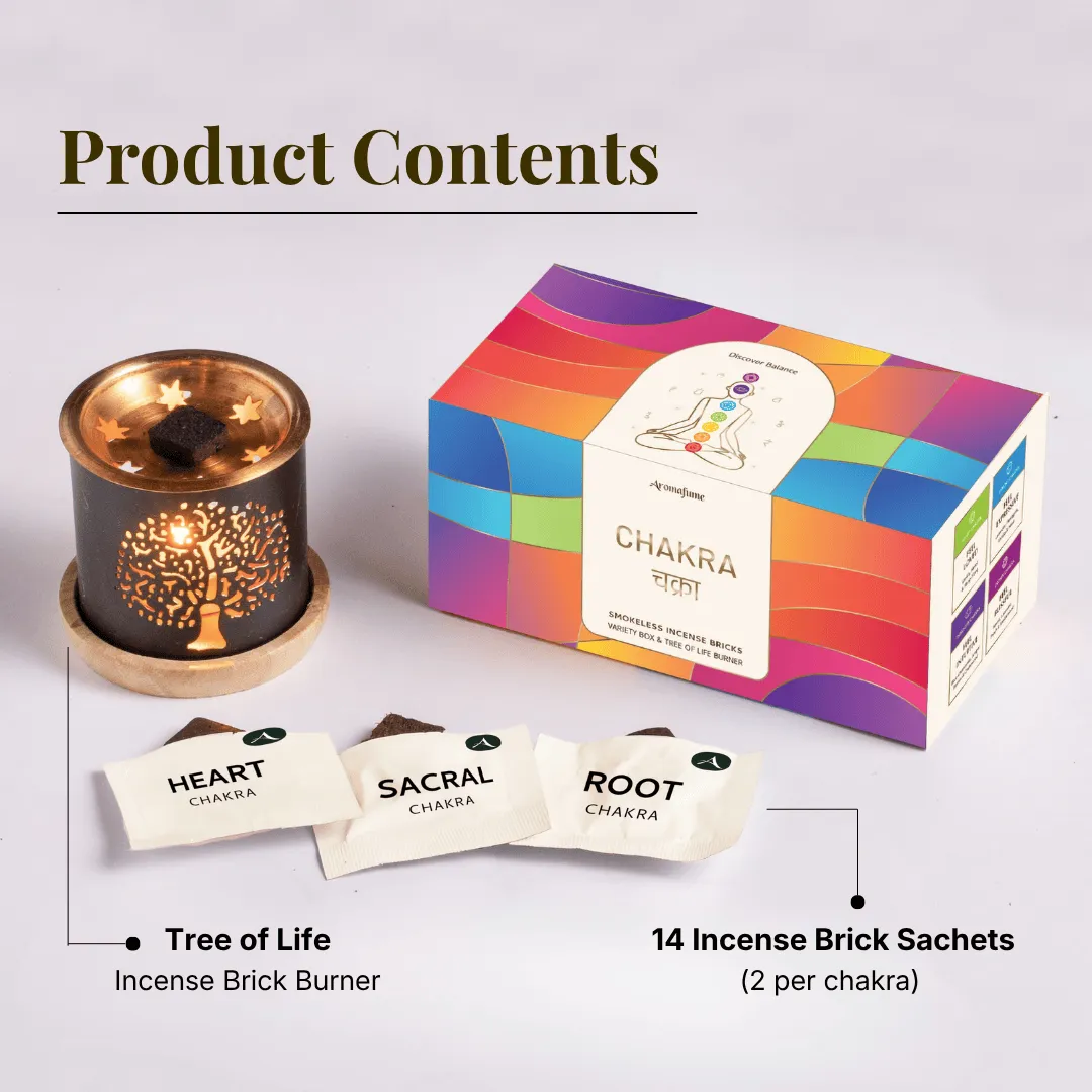 Aromafume 7 Chakra mattoncini incenso 14 pz con bruciatore