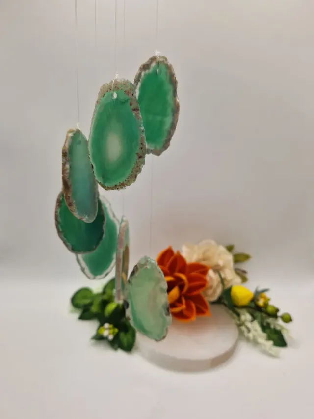 La Fenice Indaco campane a vento agata verde 40 cm protezione
