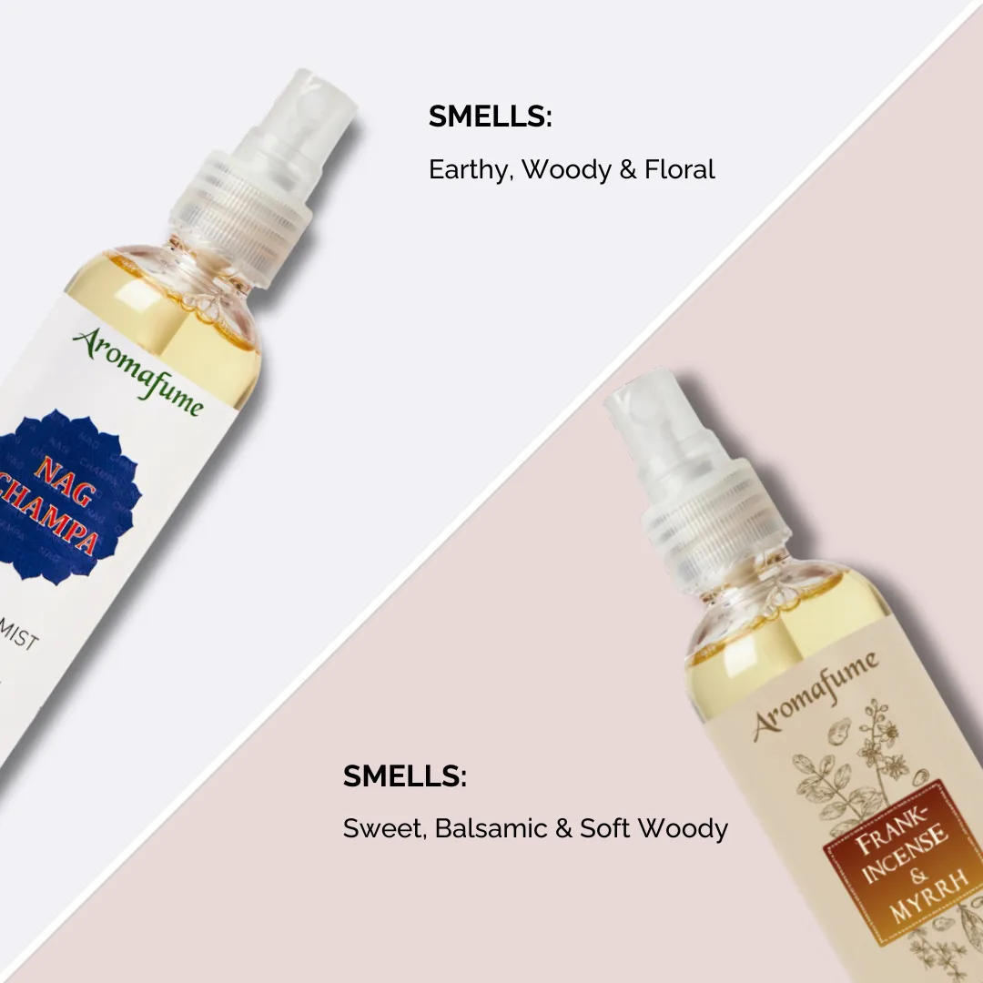 Aromafume Frankincense & Myrrh Mist + Nag Champa Mist spray ambiente