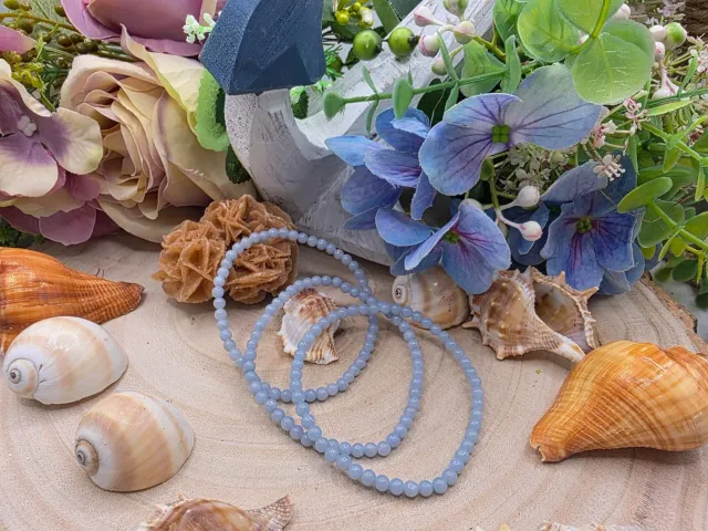La Fenice Indaco Angelite Bracciale 4mm Pietra Naturale Pace