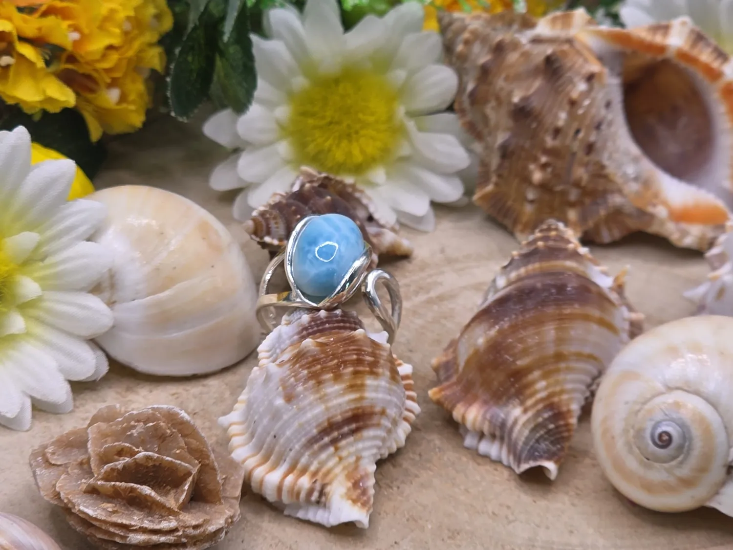 La Fenice Indaco Larimar Anello in Argento Pietra Naturale
