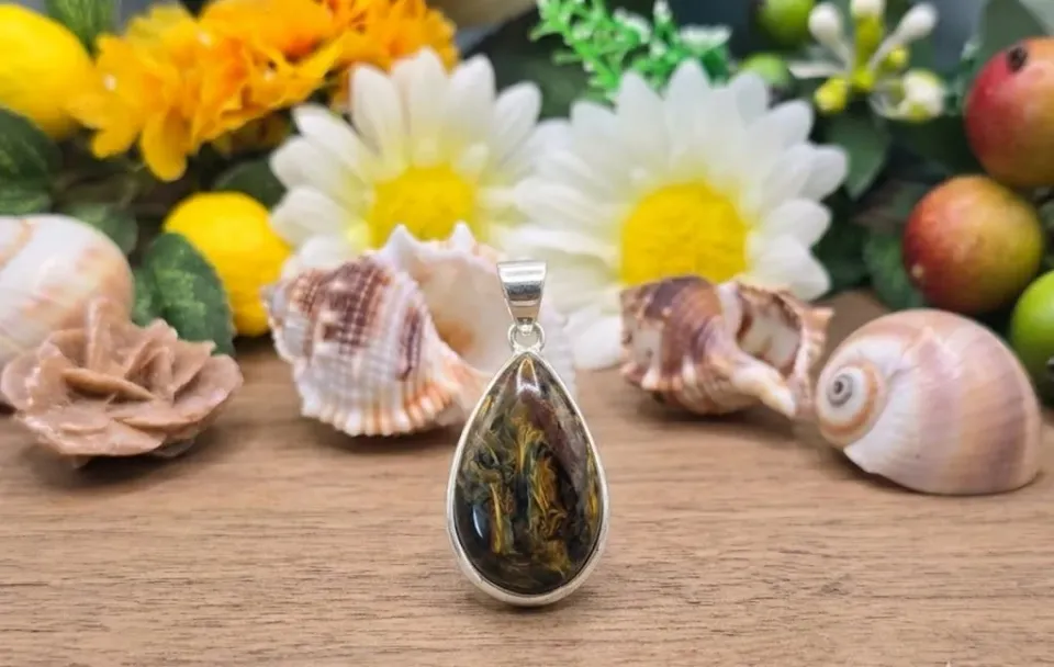 La Fenice Indaco Pietersite ciondolo goccia naturale argento