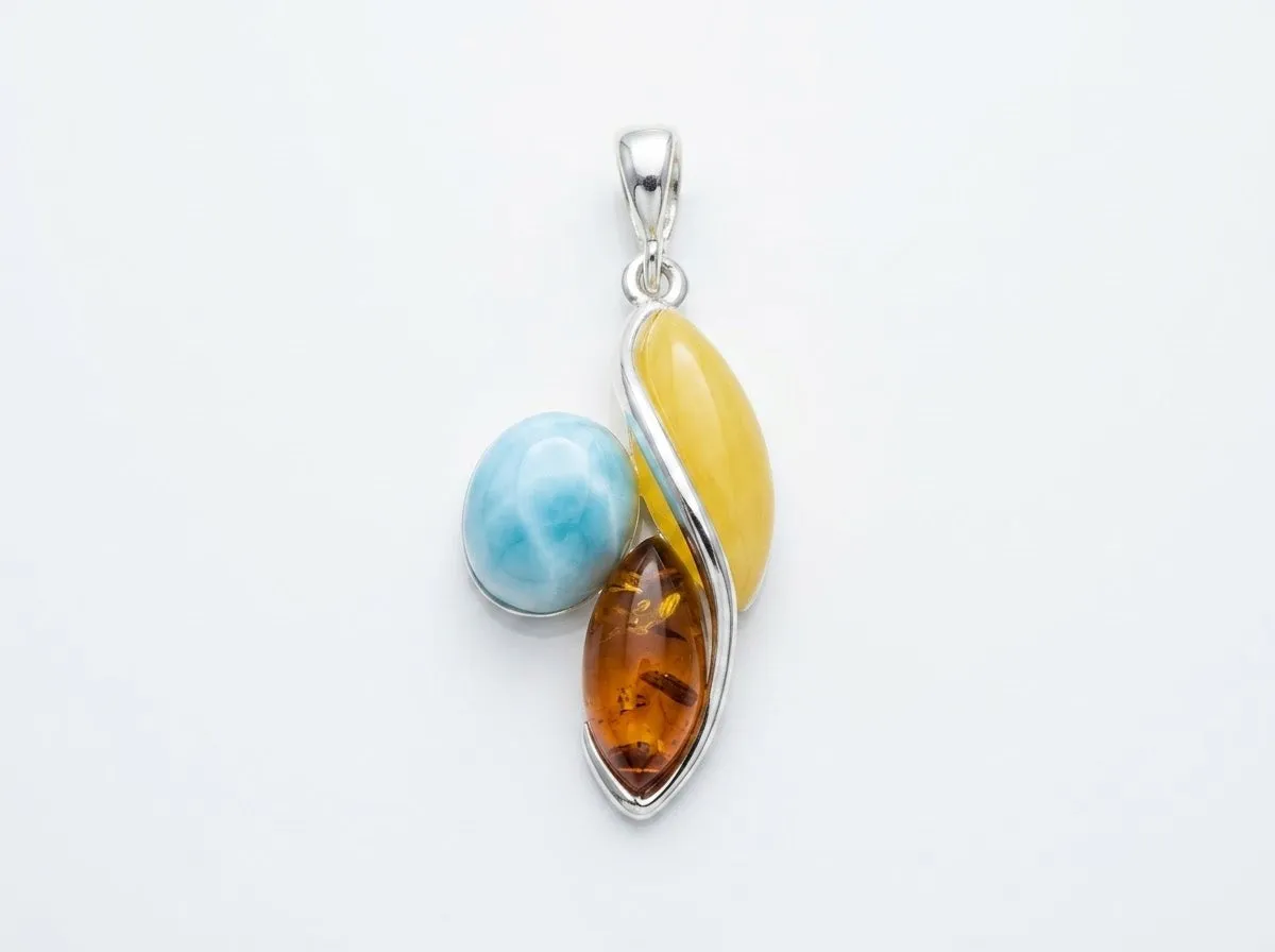 La Fenice Indaco Ciondolo Ambra Larimar argento con catena