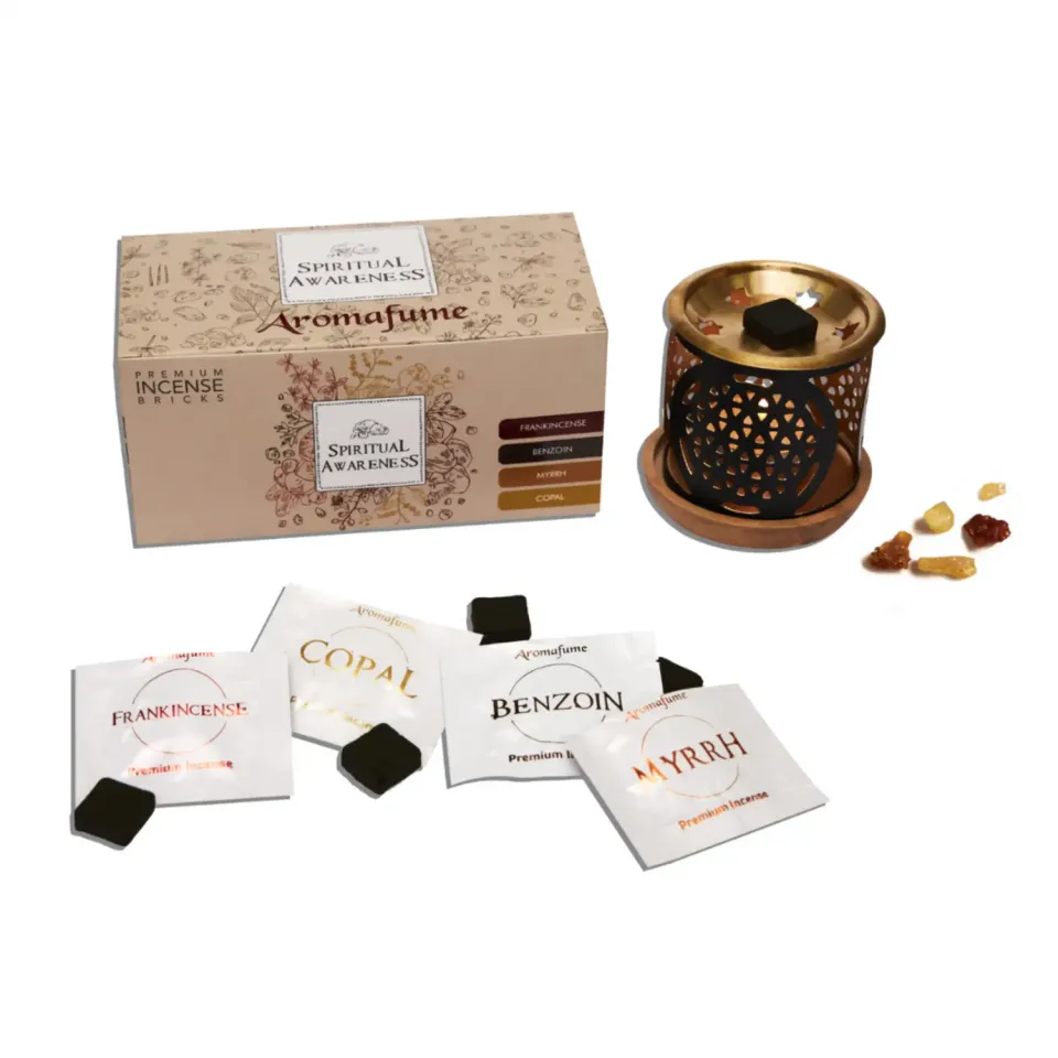 Aromafume Spiritual Awareness kit mattoncini profumati 12 pz con bruciatore