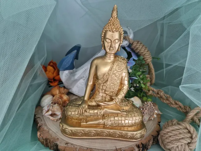 La Fenice Indaco statua Buddha Thai oro resina 22 cm