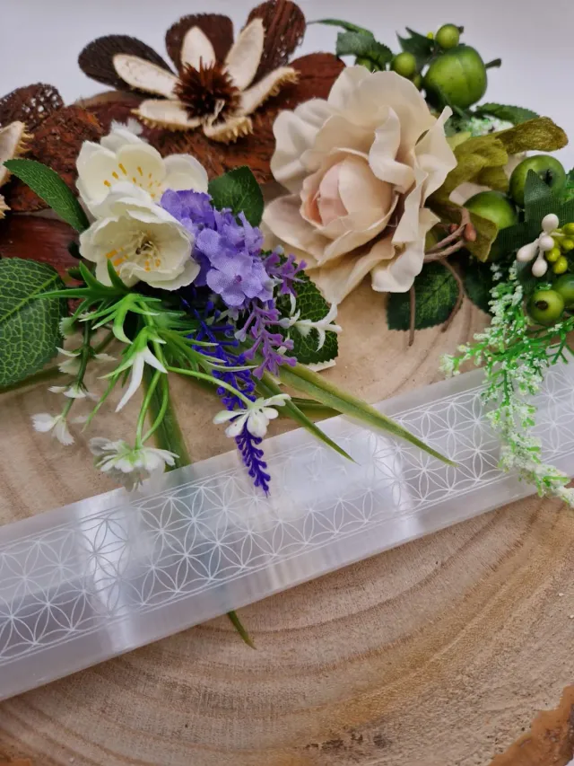 La Fenice Indaco Bacchetta selenite Fiore della Vita