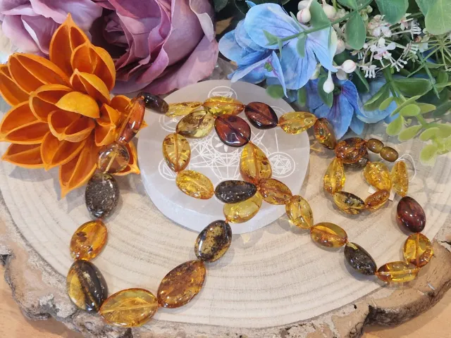 La Fenice Indaco Collana ambra naturale piatta armonia