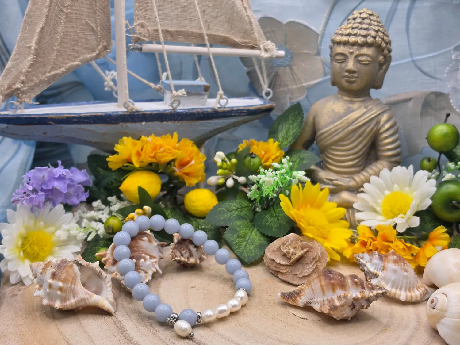 La Fenice Indaco Bracciale pietre naturali con perle