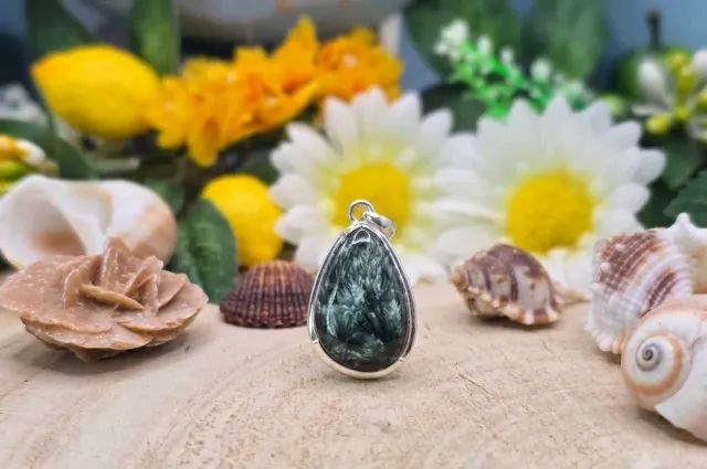 La Fenice Indaco ciondolo serafinite naturale argento 3x1,8 cm