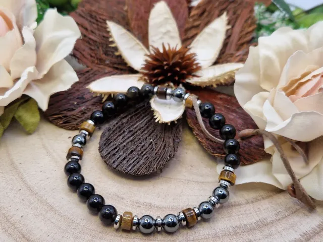 La Fenice Indaco Bracciale 6 mm Ossidiana Occhio di Tigre Ematite