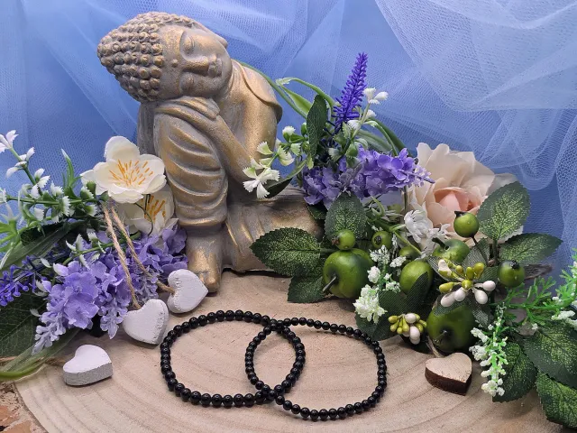 La Fenice Indaco Bracciale Ossidiana nera pietra naturale 4mm