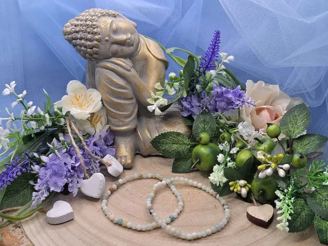 La Fenice Indaco Amazzonite Bracciale 4mm Pietra Naturale Calma