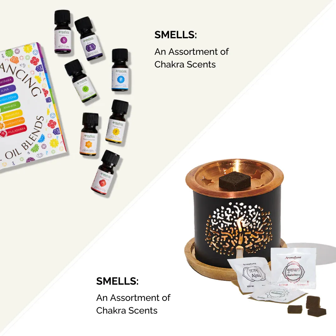 Aromafume 7 Chakra kit benessere mattoncini e oli gelsomino
